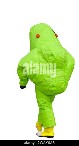 scientist with protective suit against pathogens and viruses with white background and rubber boots Stock Photo