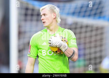 Peterborough on Sunday 7th January 2024. Goalkeeper Kristoffer Klaesson (13 Leeds United) during the FA Cup Third Round match between Peterborough and Leeds United at London Road, Peterborough on Sunday 7th January 2024. (Photo: Kevin Hodgson | MI News) Credit: MI News & Sport /Alamy Live News Stock Photo