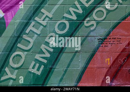 Private thoughts written over a mural in Victoria British Columbia Canada Stock Photo