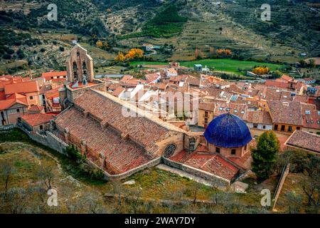 View from the castle of the old town of Morella, walled and medieval city of Castellón, Valencian Community, Spain Stock Photo