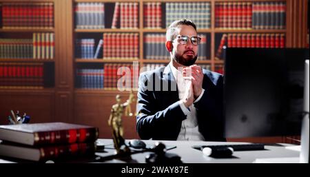Happy Young Lawyer Man Excited. Law Court Win Stock Photo