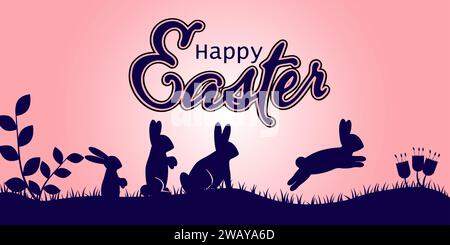 Easter Bunnies silhouette concept.  Happy Easter concept for greeting cards, banners, posters etc Stock Vector