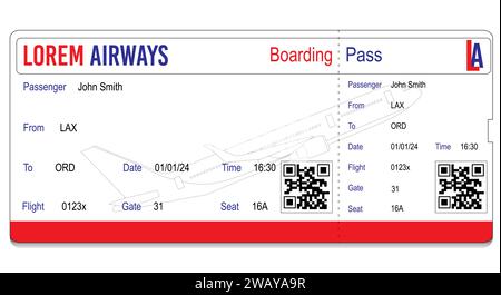 Airline boarding pass travel ticket, Air travel concept. Modern design with aeroplane outline in background Stock Vector