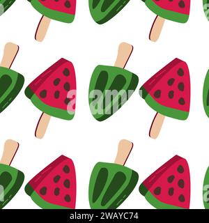 seamless pattern with ice cream gelato of fruit tasty watermelon and melon or kiwi. Vector illustration Stock Vector
