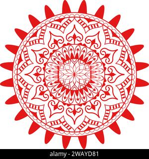 Red color floral mandala design in circle Stock Vector