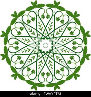 Green color floral mandala design. Circular ornament mandala of green leaves. Stock Vector
