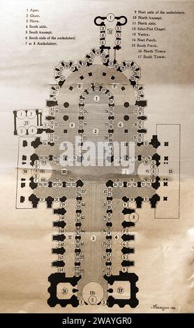 Chartres Cathedral,  - A 1926 Ground plan.--  Cathédrale de Chartres, - Un plan de masse de 1926.-- Stock Photo