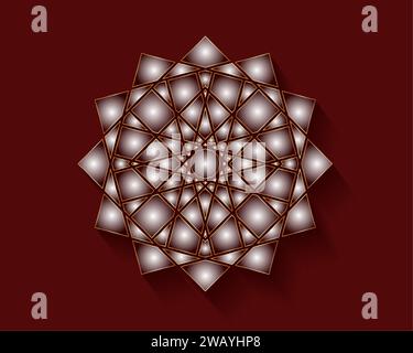 Mystical flower motifs, used in the Ottoman and Arabic periods. Sacred geometry, gold luxury star mandala, vector illustration. Twelve sided geometric Stock Vector