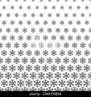 Snowflake seamless pattern. Repeating black fading snowflakes isolated on white background. Repeated fadew halftone texture. Gradation faded prints Stock Vector