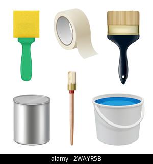 Artist tools. Rollers brushes artistic decent vector items for painters Stock Vector