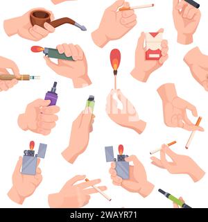 Cigarettes pattern. Smoke gadgets in hands vector seamless background Stock Vector