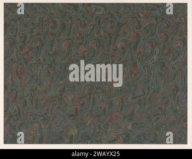 Fantasy marble in green, red, yellow and blue on brown paper, anonymous, 1900 - 2000 marbled paper   paper. paint (coating) phantasy marbled paper Stock Photo