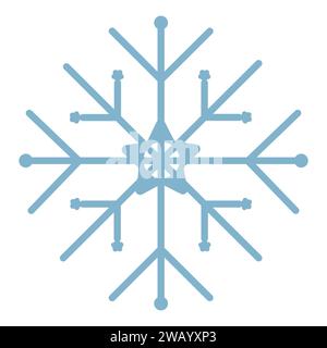 Blue snowflake with a star, vector color simple illustration Stock Vector