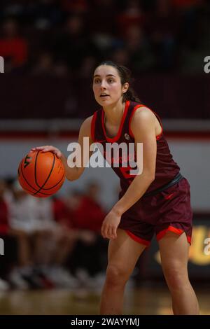 Blacksburg, VA, USA. 7th Jan, 2024. Virginia Tech Hokies guard Georgia Amoore (5) dribbles during the NCAA women's basketball game between the NC State Wolfpack and the Virginia Tech Hokies at Cassell Coliseum in Blacksburg, VA. Jonathan Huff/CSM/Alamy Live News Stock Photo