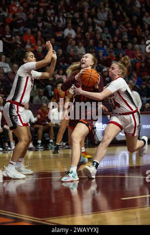 Blacksburg, VA, USA. 7th Jan, 2024. Virginia Tech Hokies guard Matilda Ekh (11) drives into the lane during the NCAA women's basketball game between the NC State Wolfpack and the Virginia Tech Hokies at Cassell Coliseum in Blacksburg, VA. Jonathan Huff/CSM/Alamy Live News Stock Photo