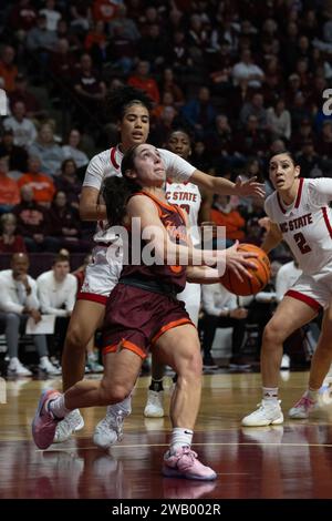 Blacksburg, VA, USA. 7th Jan, 2024. Virginia Tech Hokies guard Georgia Amoore (5) drives into the lane during the NCAA women's basketball game between the NC State Wolfpack and the Virginia Tech Hokies at Cassell Coliseum in Blacksburg, VA. Jonathan Huff/CSM/Alamy Live News Stock Photo