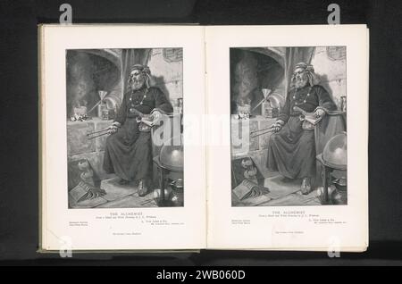 Reproduction of a drawing of an alchemist by John L. Wimbush, L. van Leer & Co., after John L. Wimbush, c. 1893 - in or before 1898 photomechanical print  London paper  alchemist at work Stock Photo