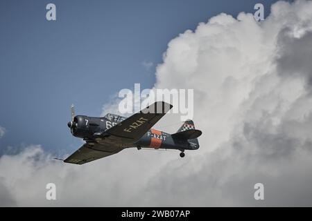 Airplanes T-6D TEXAN flying in cloudy sky Stock Photo