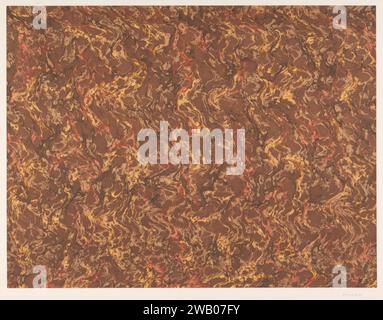 Fantasy marble in brown, yellow, red and gold on yellow paper, anonymous, 1900 - 2000 marbled paper   paper. paint (coating). phantasy marbled paper Stock Photo