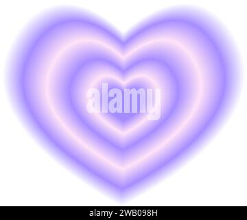Purple heart shaped y2k icon with gradient aura effect. Valentine day sticker in trendy holographic blurry style isolated on white background. Vector illustration Stock Vector
