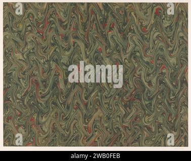 Fantasy marble in two shades of green, red and yellow on brown paper, anonymous, 1900 - 2000 marbled paper   paper. paint (coating) phantasy marbled paper Stock Photo