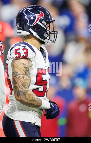 January 06, 2024:  Houston Texans linebacker Blake Cashman (53) during NFL game against the Indianapolis Colts at Lucas Oil Stadium in Indianapolis, Indiana.  John Mersits/CSM. (Credit Image: © John Mersits/Cal Sport Media) Stock Photo