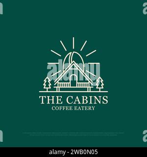The cabin coffee eatery logo design,nature outdoor food and beverages vector illustration with line art style Stock Vector