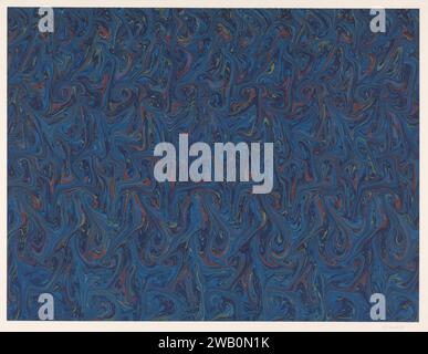 Fantasy marble in different shades of blue, red and light green on light brown paper, anonymous, 1900 - 2000 marbled paper   paper. paint (coating) phantasy marbled paper Stock Photo