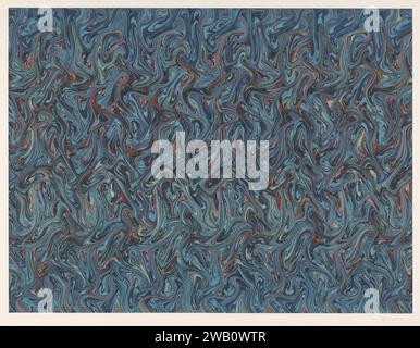 Fantasy marble in different shades of blue, brown -red, light green and ocher light brown paper, anonymous, 1900 - 2000 marbled paper   paper. paint (coating) phantasy marbled paper Stock Photo