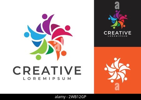 Creative people community circle logo, symbol of social group and teamwork Stock Vector