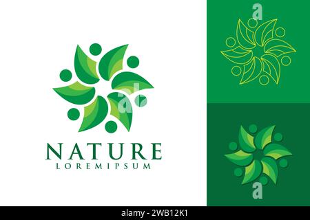 Green nature logo design symbol of natural beauty and organic food circular leaf concept Stock Vector