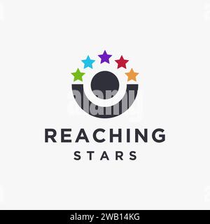 Abstract human Reaching the star logo icon, reaching the future logo icon vector template on white background Stock Vector