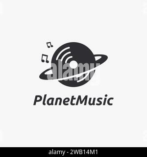 Disc and saturn ring, planet music logo icon vector template on white background Stock Vector