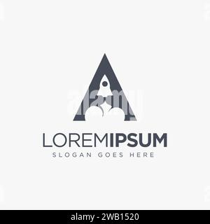 letter A rocket logo on white background, creative monogram A logo with negative space style Stock Vector