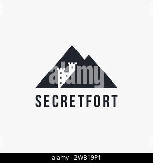 Minimalist Secret fort behind the mountain logo icon vector template on white background Stock Vector
