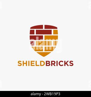 Shield Bricks Logo Icon vector template on white background, building protection logo template Stock Vector