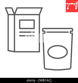 Cereal products line icon, grocery store and food for breakfast , cardboard box vector icon, vector graphics, editable stroke outline sign, eps 10. Stock Vector