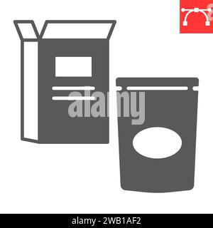 Cereal products glyph icon, grocery store and food for breakfast , cardboard box vector icon, vector graphics, editable stroke solid sign, eps 10. Stock Vector