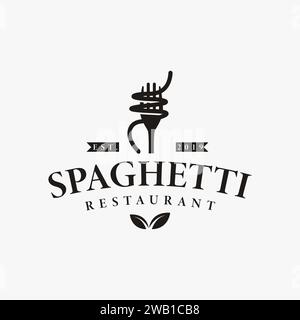 Vintage hipster retro spaghetti pasta noodle logo vector template on white background Stock Vector