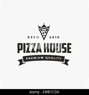 Vintage retro seal emblem logo of pizza and king crown Stock Vector
