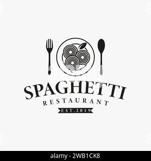 Vintage hipster retro spaghetti pasta noodle logo vector template on white background Stock Vector
