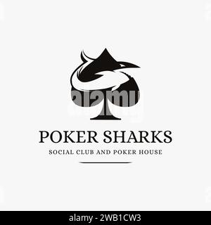 Vintage modern poker and shark logo vector on white background Stock Vector