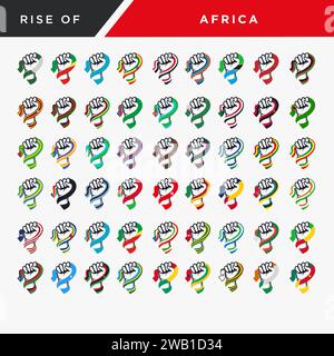 Complete collection of spirit rising fist hand Africa flag vector set Stock Vector