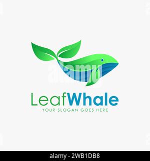 Modern geometric logo of whale fish and leaf, nature whale logo Stock Vector