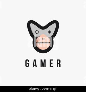 Chimp gamer logo, joystick monkey face logo icon vector template on white background Stock Vector