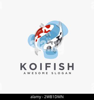 Synergy of nature koi fish logo vector on white background Stock Vector