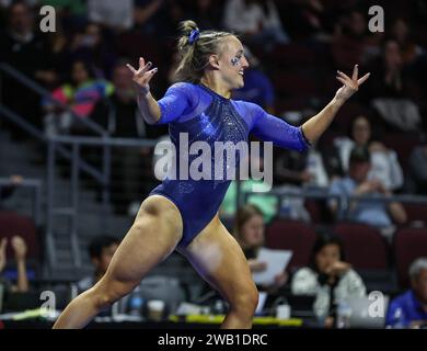 January 5, 2024:  Kentucky's Raena Worley competes on the floor exercise during Session 2 of the Mean Girls Super 16 Gymnastics Championships meet at the Orleans Arena in Las Vegas, NV.  Kyle Okita/CSM (Credit Image: © Kyle Okita/Cal Sport Media) Stock Photo