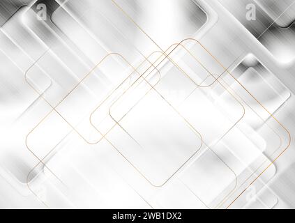 Grey glossy and golden squares abstract background. Geometric vector design Stock Vector