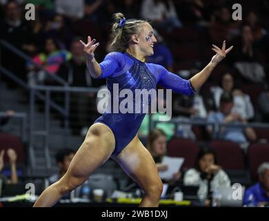 January 5, 2024: Kentucky's Raena Worley competes on the floor exercise during Session 2 of the Mean Girls Super 16 Gymnastics Championships meet at the Orleans Arena in Las Vegas, NV. Kyle Okita/CSM Stock Photo