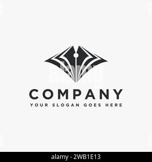 Pen head and open book logo icon vector template on white background Stock Vector